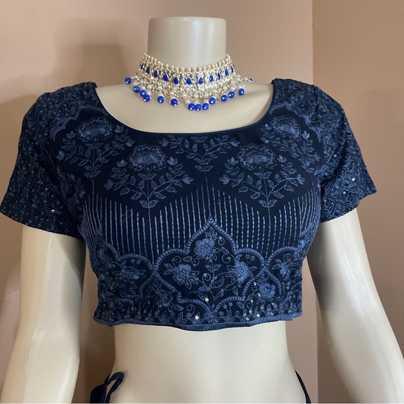 🐘 Embroidered Georgette Lehenga in Navy Blue - Picture 12 of 16